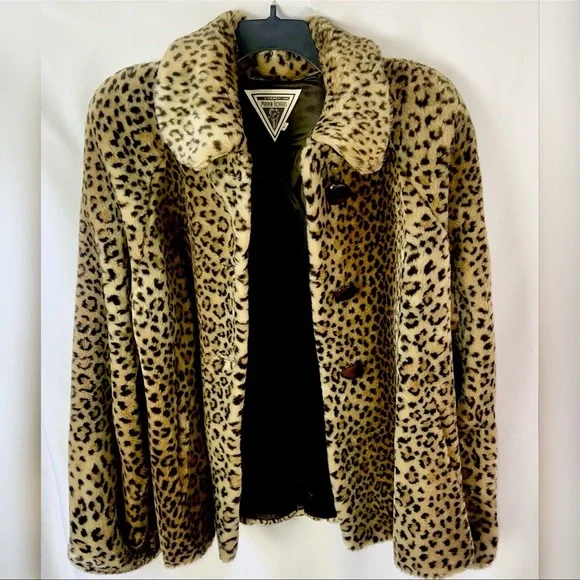 VINTAGE 90’s J. Percy for Marvin Richards Plush Leopard Faux Fur Swing Coat • L - Picture 7 of 12